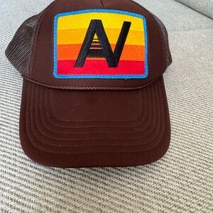 Aviator Nation Brown Trucker Cap with Multicolor Stripe Patch